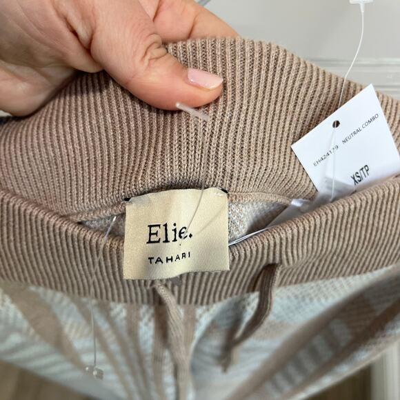 Elie Tahari XS Knit Lounge Pants Neutral Birdseye Plaid Wide Leg Soft Comfy Chic - Picture 9 of 11